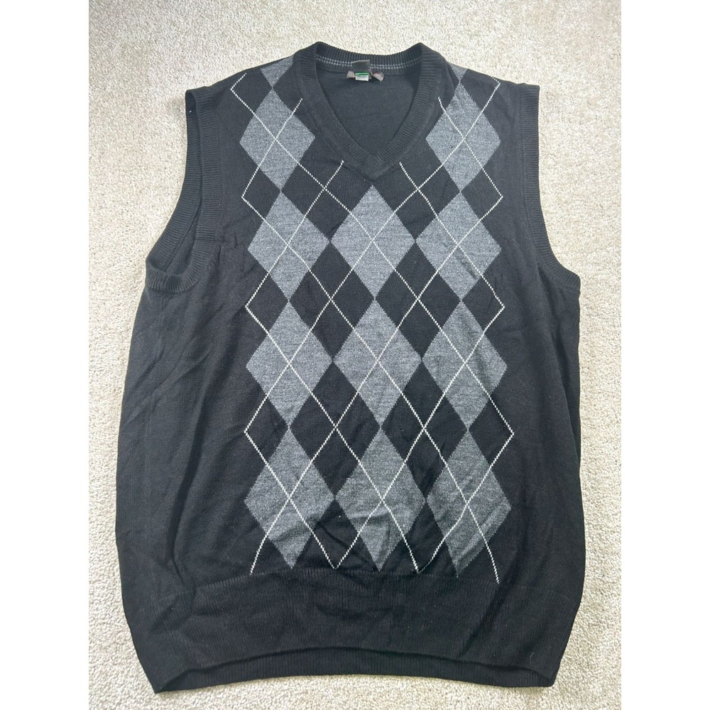 Dockers Black & Gray Argyle Sweater Vest L Preppy‎ Academia Grandpa